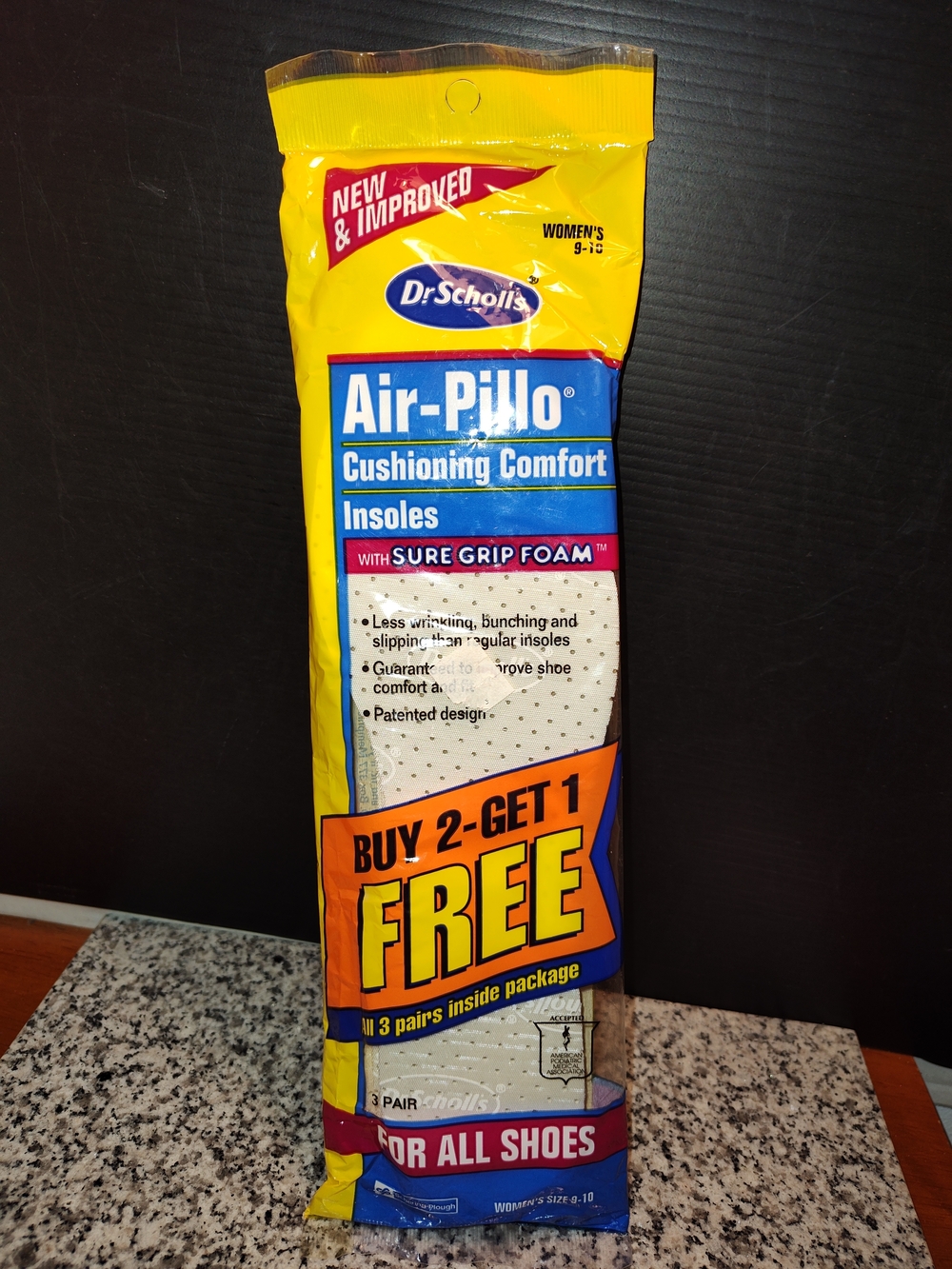 Dr. Scholls Comfort Air Pillo Insoles Women's Sz. 9 - 10 NWT. w/Sure Grip Foam.